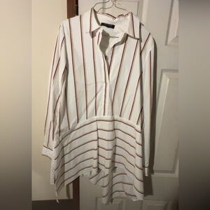 Lafayette 148 New York White Blouse with Rust Stripe Detail